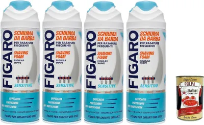 Produktbild von FIGARO SENSITIVE Bartschaum – für häufige Rasieren – sanfter und bequemer Bartschaum – 4x 400 ml + Italian Gourmet polpa 400g