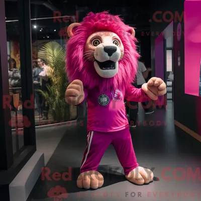 Produktbild von Magentafarbenes REDBROKOLY Löwen-Maskottchenkostüm mit Grafik-T-Shirt und Kummerbund