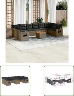 Produktbild von The Living Store 11-tlg. Garten-Sofagarnitur mit Kissen Grau Poly Rattan