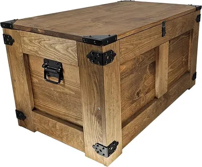 Imagen del producto de caja de madera, cofre, caja de almacenamiento, mesa, mesa rústica tipo cofre, mesa de centro, 77x49x45 cm, cofre de madera hecho a mano, aceite de madera ecológico color marrón