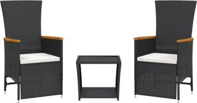 Produktbild von vidaXL 3-tlg. Garten-Essgruppe mit Kissen Schwarz Poly Rattan