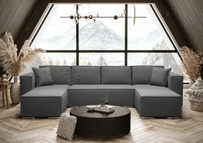 Produktbild von AX LIVING Ecksofa mit Schlaffunktion Grau Vinoria U-Form 327 cm
