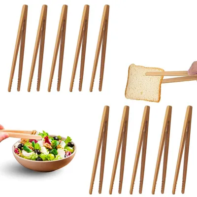 10 Bambuszangen, 18 cm, Küchenzange, Grillzange, Brotzange