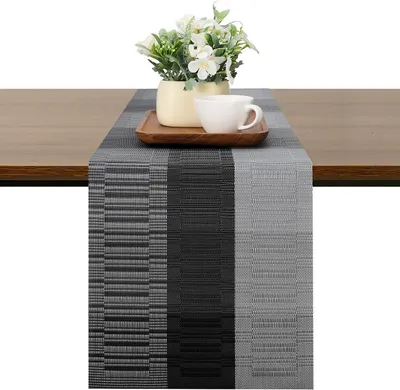 Produktbild von Tischläufer 30 x 135 cm, grau schwarz, für Esstisch, PVC, abwaschbar, hitzebeständig