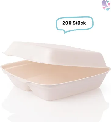 Zdjęcie produktu dla Średnie pudełka na menu, 3-sekcyjne, wykonane z bagassy 200 sztuk, na wynos, biodegradowalne, przyjazne dla środowiska