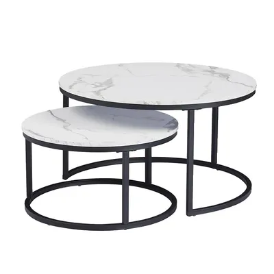 Immagine prodotto di Tavolino da salotto, piano in marmo bianco, supporto in metallo, 80 cm e 60 cm
