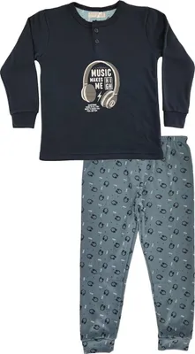Produktbild von Kinder Jungen Pyjama langarm Winter zweiteiliger Schlafanzug Dunkelblau/116