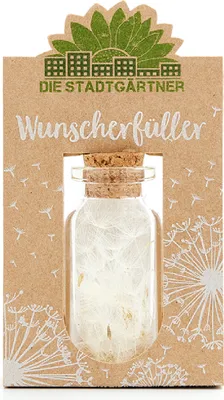 Produktbild von Die Stadtgärtner "Wunscherfüller I Kleine Pusteblumen-Schirmchen im Glas zum Verschenken guter Wünsche I Ideal als Geburtstagsgeschenk & Hochzeitsgeschenk I Glücksglas I Handgemacht in Deutschland