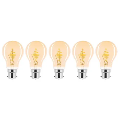 Produktbild von 5 x LED Spiral Filament Leuchtmittel Birnenform 2,5W B22 Gold A60 extra warmweiß 2000K