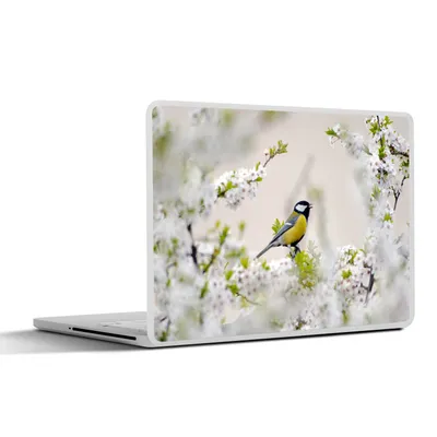 Produktbild von MuchoWow® Laptop Aufkleber Sticker Cover Vogel - Kohlmeise - Blumen - Blütenbaum 25x18 cm - Laptop-Deko