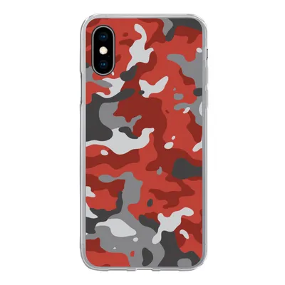 Produktbild von MuchoWow® Handyhülle Schutzhülle Hülle für iPhone X Rot mit grauem Camouflage-Muster Silikon Softcase Handy Hülle - Handyhülle