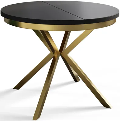 Produktbild von Esstisch Rund Bergo, Esstisch Ausziehbar 100-180 cm, Moderner Wohnzimmertisch, Schwarz mit Metallbeinen in Gold