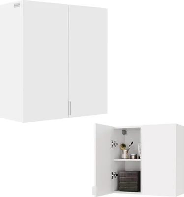 Produktbild von PLATAN ROOM 2 TLG.-Set Badezimmerschrank 60H x 60(2 x 30)B x 25T cm Badschrank Hängeschrank mit Soft-Close Funktion Badezimmermöbel Hochschrank Weiß Matt