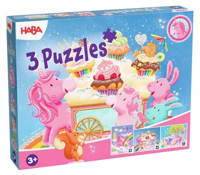Produktbild von 3 Puzzles - Einhorn Glitzerglück 12/15/18 Teile