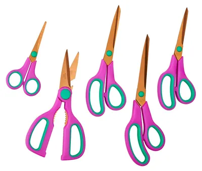Produktbild von 5tlg. KING Scherenset EASYCUT Beere mit Titan beschichtete Klingen / 5x Scheren: 24.5, 20.5, 20, 20, 14cm / HANDARBEITSSCHERE, PAPIERSCHERE, HAUSHALTSSCHERE, UNIVERSALSCHERE, MULTISCHERE