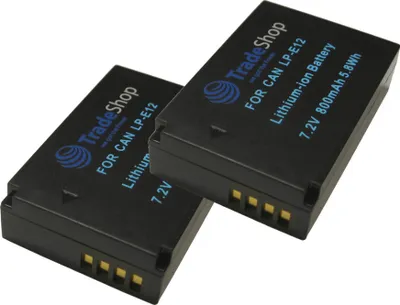 Produktbild von 2x Trade-Shop Li-Ion Akku 800mAh Ersatz Batterie ersetzt LP-E12 passend für Canon EOS 100 100D M M2 M10 M50 M100 M200, Kiss X7, Rebel SL1