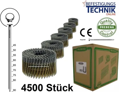 Produktbild von Prebena 4.500x Coilnägel (Rundkopf) blank Glattschaft 75 mm - CNW28/75BK