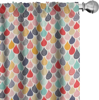 Produktbild von ABAKUHAUS Geometrisch Vorhänge, Gardinen, Regentropfen-Gekritzel-Art-nettes kreatives Blatt formte bunte Mädchen scherzt Baby-Thema, 2 Stück 75 x 245 cm, Mehrfarbig