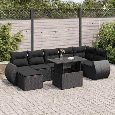 Produktbild von CLORIS 8-tlg. Garten-Sofagarnitur mit Kissen Schwarz Poly Rattan - Sitzgruppe 3326676