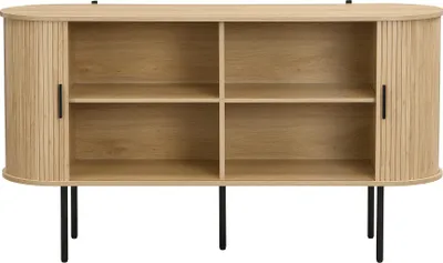 Produktbild von Merax modernes Sideboard mit Rolljalousie-Türen, Kommode mit Aluminiumgriffe und Eisenbeine, Aufbewahrungsschrank für Wohnzimmer, Esszimmer & Flur