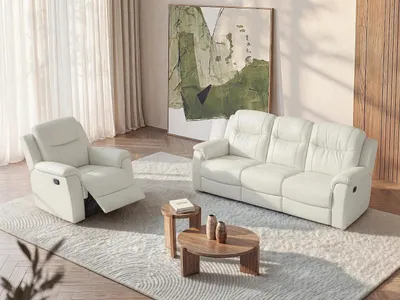 Produktbild von EVASION 3-Sitzer Sofa und Sessel mit Relaxfunktion aus Leder - Elfenbeinweiß