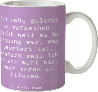 Produktbild von Mr. & Mrs. Panda Kaffeetasse Spruch Vergebung und Neubeginn - Lavendeltraum - Geschenk, Pott, Liebe, Motivation, Teetasse, Kakaotasse, Stimmungen, innerer Frieden, Zitat