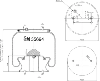 Produktbild von FEBI BILSTEIN Luftfederbalg 35694 Vorne Links Vorne Rechts 180mm 360mm 229mm 258mm