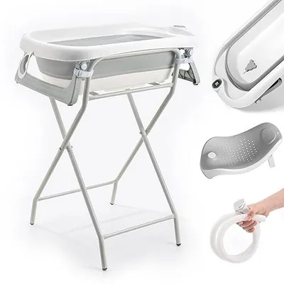 Immagine prodotto di Vaschetta pieghevole con supporto – Vaschetta da bagno XXL con supporto, termometro 2.0, sedile da bagno e sistema di scarico – Perfetta per la doccia – Dalla nascita fino ai 3 anni – Ideale come regalo per neonati