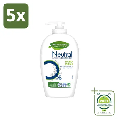 Productafbeelding van 5 x Neutrale vloeibare zeep voor de gevoelige huid - 0% parfum en kleurstoffen - 250 ml - Grote verpakking - 5 stuks