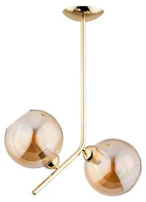 Produktbild von Deckenleuchte Glas Metall E27 in Gold Bernstein 2-flammig Kugelschirm Modern Deckenlampe