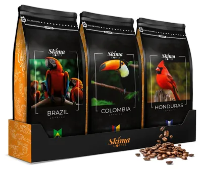 Produktbild von Kaffeebohnen 3 x 1 kg BRASILIEN/KOLUMBIEN/HONDURAS Arabica frisch geröstet + Tassenuntersetzer