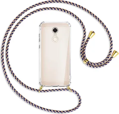 Produktbild von Handykette Backcover-Schutzhülle mit Band (Metall goldfarben) für Xiaomi Redmi 5 Plus - blau+beige