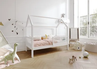 Produktbild von TIMBEE ZOJA Hausbett Kinderbett Holz Kinderzimmer Bett - Weiß - 90x180 - 23cm Beine
