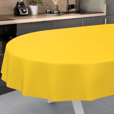 Produktbild von Tischdecke Textil-Optik UNI Gelb Oval 180x140cm Schnittkante Wachstuch abwaschbar