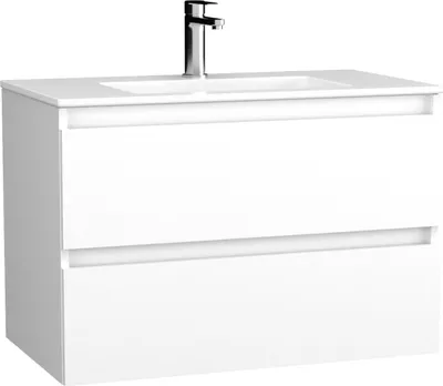 Produktbild von BadeDu Gers Waschbecken mit Unterschrank in Weiß Glanz - 80 cm Breit, Keramikwaschbecken mit Soft-Close-System für Modernes Badezimmer