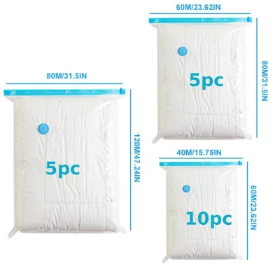 Produktbild von Vakuum Aufbewahrungsbeutel für Kleidung und Bettwäsche - Vakuumbeutel zur Kleideraufbewahrung - 20 Stück Mischgrößen 40x60 60x80 80x120 cm - Wiederverwendbar - Platzsparend