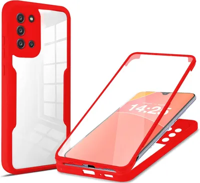 Produktbild von 360 Grad Rundum Schutz Handyhülle für Samsung Galaxy A21s Full Cover Vollschutz Case Farbe: Rot
