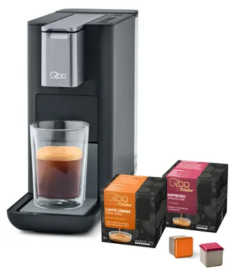 Produktbild von Tchibo Qbo Kapselmaschine, ESSENTIAL, Dark Stone, inkl. 16 Kapseln Premium Kapselmaschine für Espresso, Caffè Crema und Caffè Grande, PressBrew Technologie, kompaktes Design