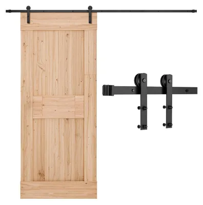 Obrázok produktu pre VEVOR 10FT Posuvné stodolové dvere Hardware Kit, 330 LBS nosnosť, kompatibilný s 60 palcov maximálna šírka a 1-3/8 až 1-3/4 palcov hrúbka Single posuvné stodolové dvere, odolné koľajnice a I-tvar Roller, čierna