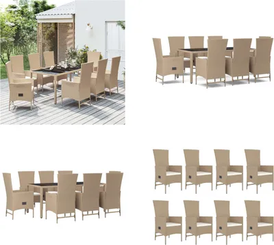 Produktbild von vidaXL 9 tlg. Garten Essgruppe mit Kissen Beige Poly Rattan - Garten Essgruppe - Garten Essgruppen - Essgruppe - Essgruppe Terrasse