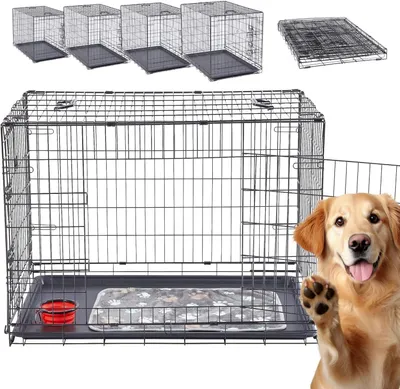 Produktbild von Faltbarer Hundekäfig 107 x 71 x 77,5 cm | Hundetransportbox für das Auto | Hundebox mit 2 Türen | Für Zuhause und unterwegs | XL, schwarz