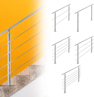 Obrázek produktu pro Aopunly 100 cm nerezové zábradlí zábradlí schodiště se 2 příčnými výztuhami pro schodiště zábradlí Ø 42 mm balkonové zábradlí montáž