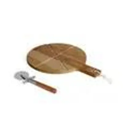 Produktbild von Pizza-Set – LIVOO – MES158 – Akazienholz – 30 x 45 cm – 1 Pizzaschneider – Griff mit Aufhängeloch