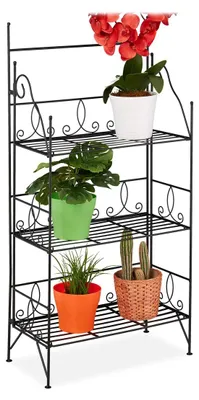 Immagine prodotto di Scaffale per piante - 3 ripiani - Pieghevole - Metallo - Nero - 100 x 50 x 25 cm