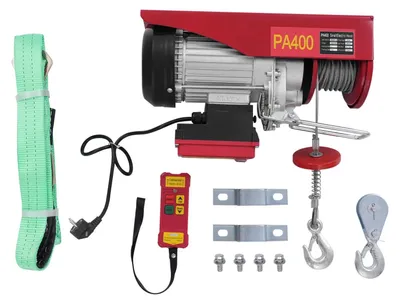 Immagine prodotto di Verricello elettrico a fune - Capacità di carico 400 kg - Potenza 850 W - Altezza di sollevamento 12 m (singola) / 6 m (doppia) - Telecomando - Doppia fune