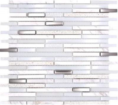 Produktbild von Naturstein Glasmosaik Komposit/Stein weiss glänzend Wand Küche Bad Dusche - MOS86-SV62