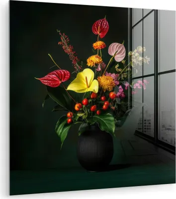 Produktbild von MuchoWow Glasbilder - Bilder auf Wandbild - Foto auf Glas Blumen - Vase - Schwarz 50x50 cm Wanddekoration aus Glas - Acrylglasbild - Acrylbilder - Wandbild auf Glas