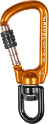 A close-up studio shot of a Grivel Rotor Screw Lock Karabiner against a white background.