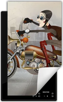 Produktbild von DarHaus Herdabdeckplatte 1 teilig 30x52 cm Anti Rutsch Matte Aufrollbar, grau - Motorrad