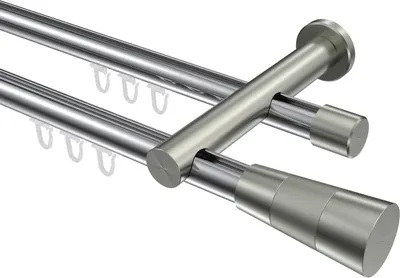 Produktbild von Interdeco Innenlaufstange / Gardinenstange mit Innenlauf Chrom / Edelstahl-Optik, Typ Platon Tanara (Konus), 20 mm Ø 2-läufig, 480 cm
